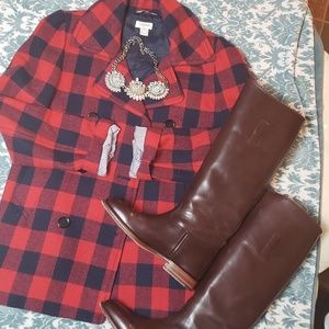 J.Crew Buffalo Check Coat Navy and Red Size 2